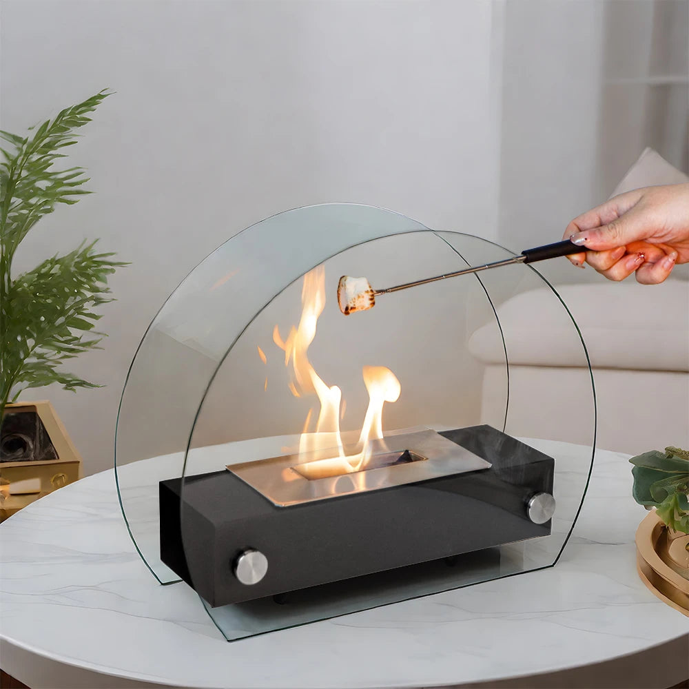 Oval Tabletop Bioethanol Fireplace Tempered Round Glass Indoor Fireplace Event Decorative Alcohol Heater
