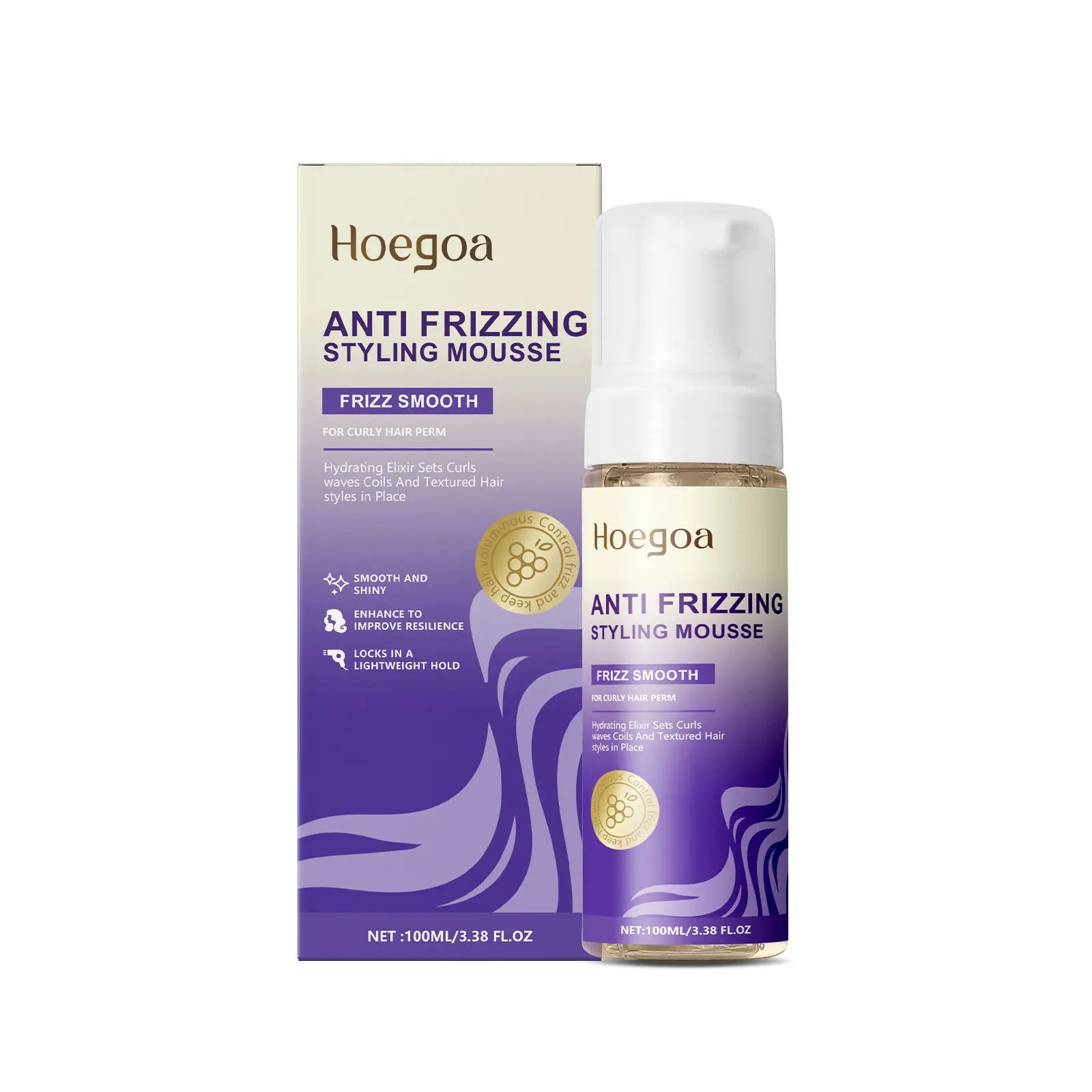 Hoegoa Strong Hold Curls Mousse Volumizing and Styling Shine Confident for Soft and Elastic Curly Hair