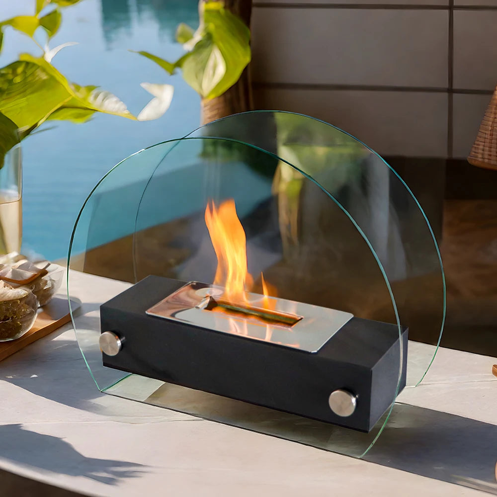 Oval Tabletop Bioethanol Fireplace Tempered Round Glass Indoor Fireplace Event Decorative Alcohol Heater