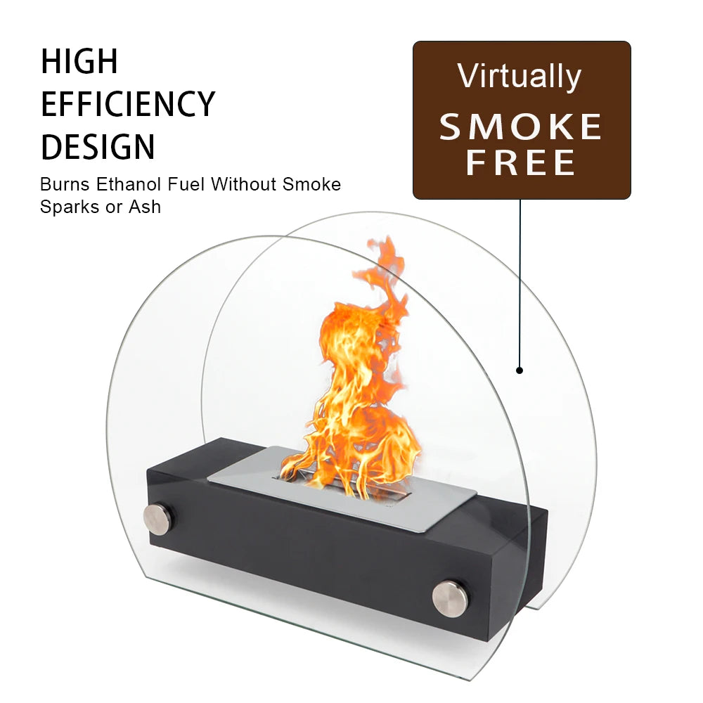 Oval Tabletop Bioethanol Fireplace Tempered Round Glass Indoor Fireplace Event Decorative Alcohol Heater