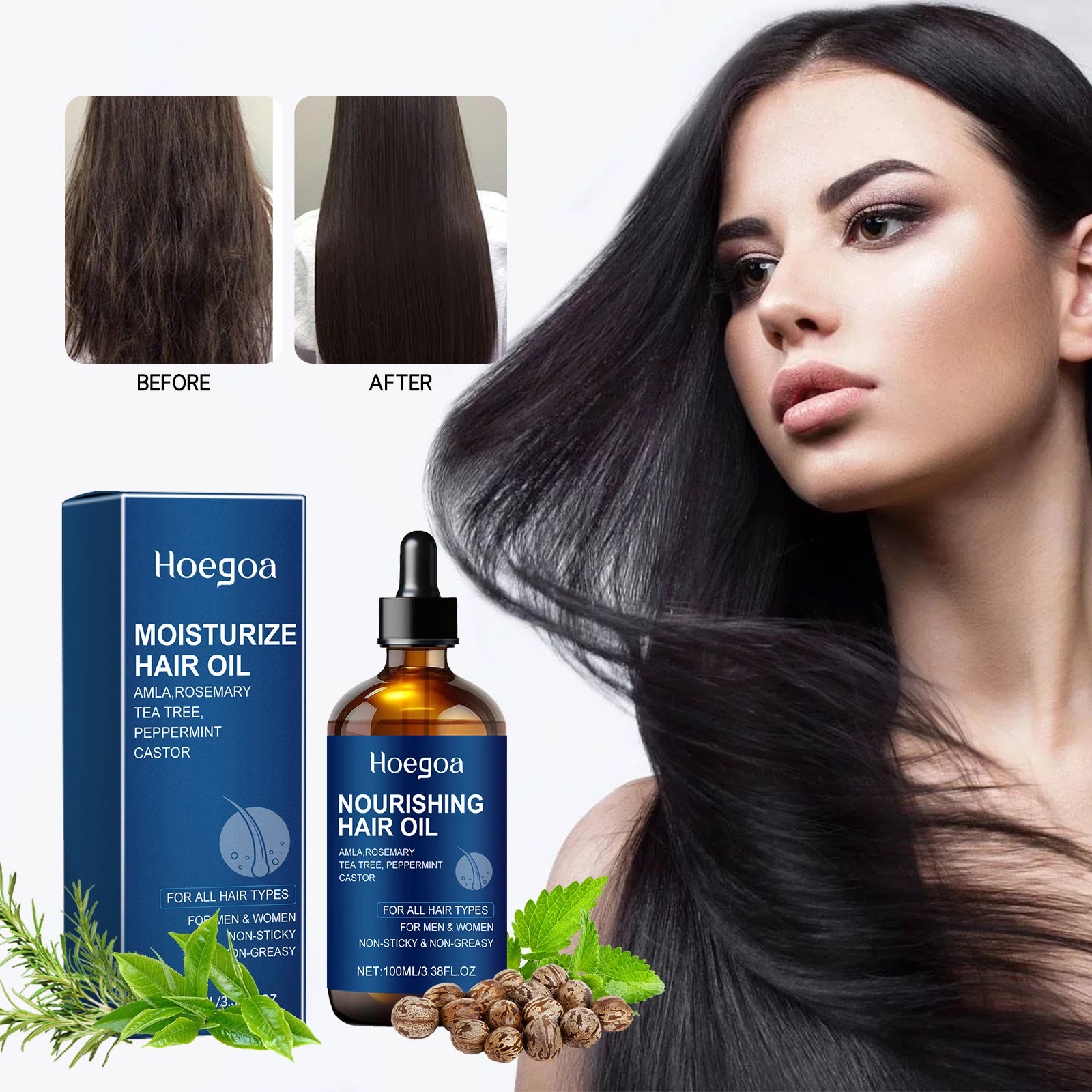 Hoegoa Nourishing Hair Care Essential Oil Herbal Ingredients for Repairing Dry and Frizzy Hair Smoothing Hair Out