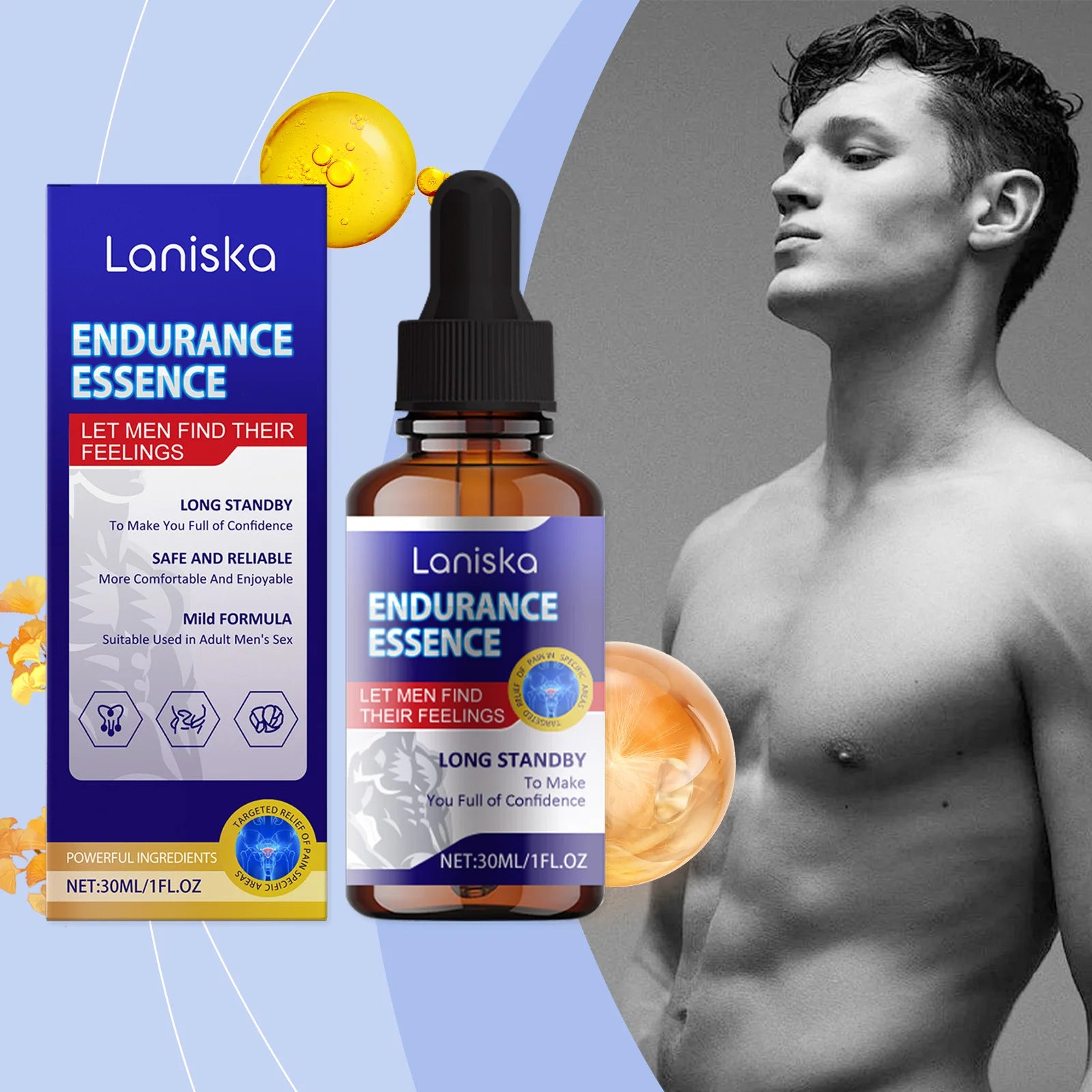Laniska Men's Daily Care Body Care Essence Enhances Endurance and Rejuvenates with Mild Ingredients