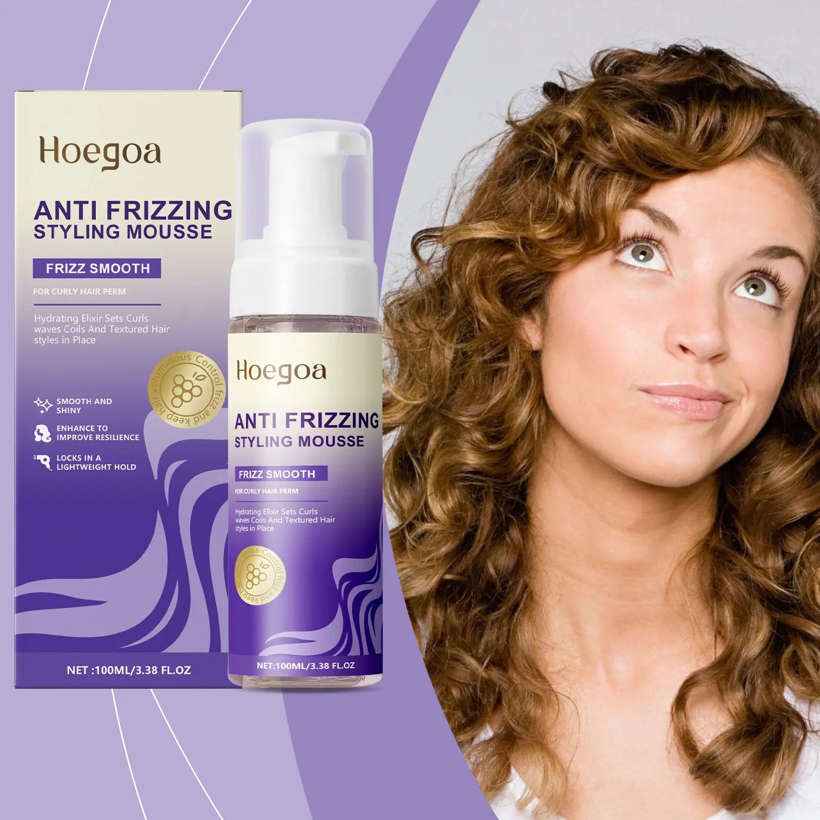 Hoegoa Strong Hold Curls Mousse Volumizing and Styling Shine Confident for Soft and Elastic Curly Hair
