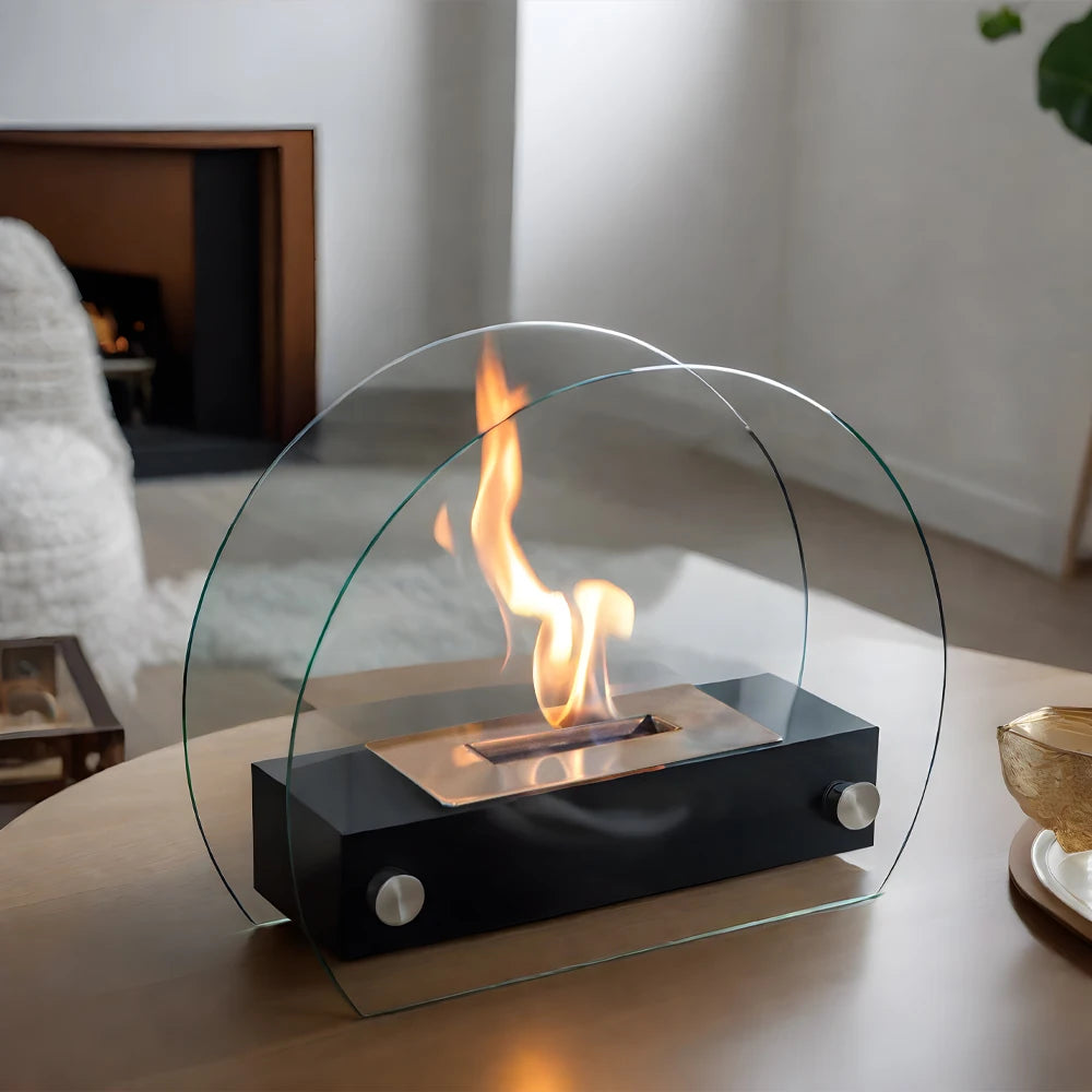 Oval Tabletop Bioethanol Fireplace Tempered Round Glass Indoor Fireplace Event Decorative Alcohol Heater