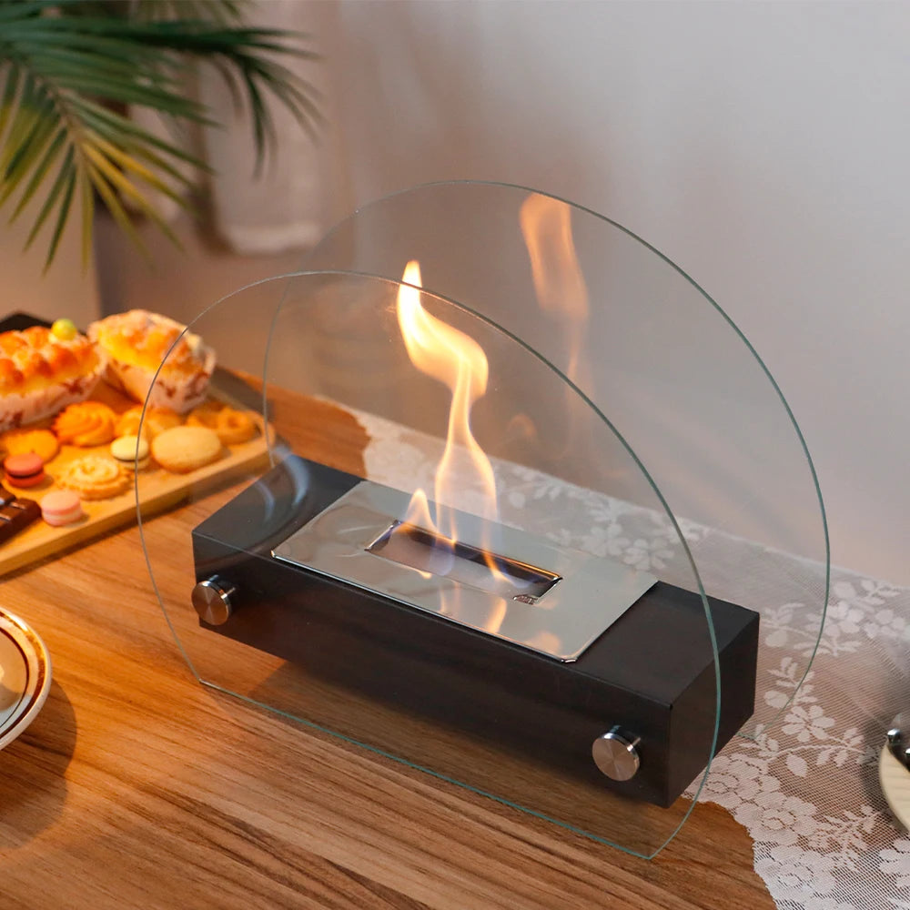 Oval Tabletop Bioethanol Fireplace Tempered Round Glass Indoor Fireplace Event Decorative Alcohol Heater