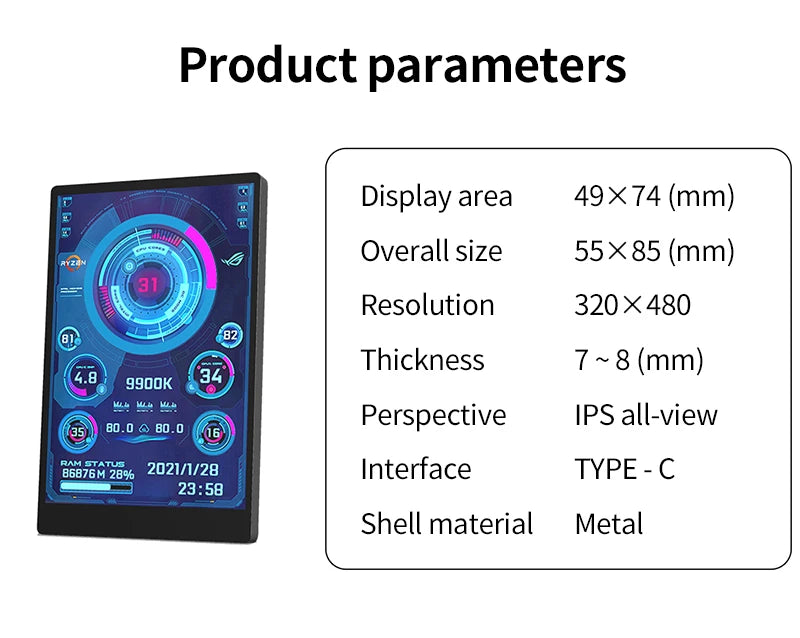 TURZX USB Secondary Screen 3.5"/5" IPS – CPU GPU RAM HDD Monitor for PC