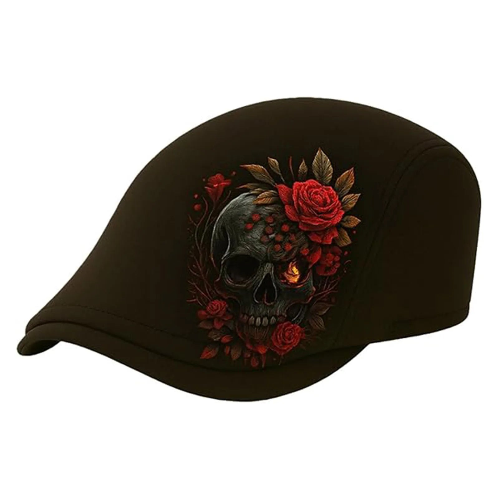 Vintage Newsboy Beret – Skull Rose & Cross Duckbill Flat Cap Unisex