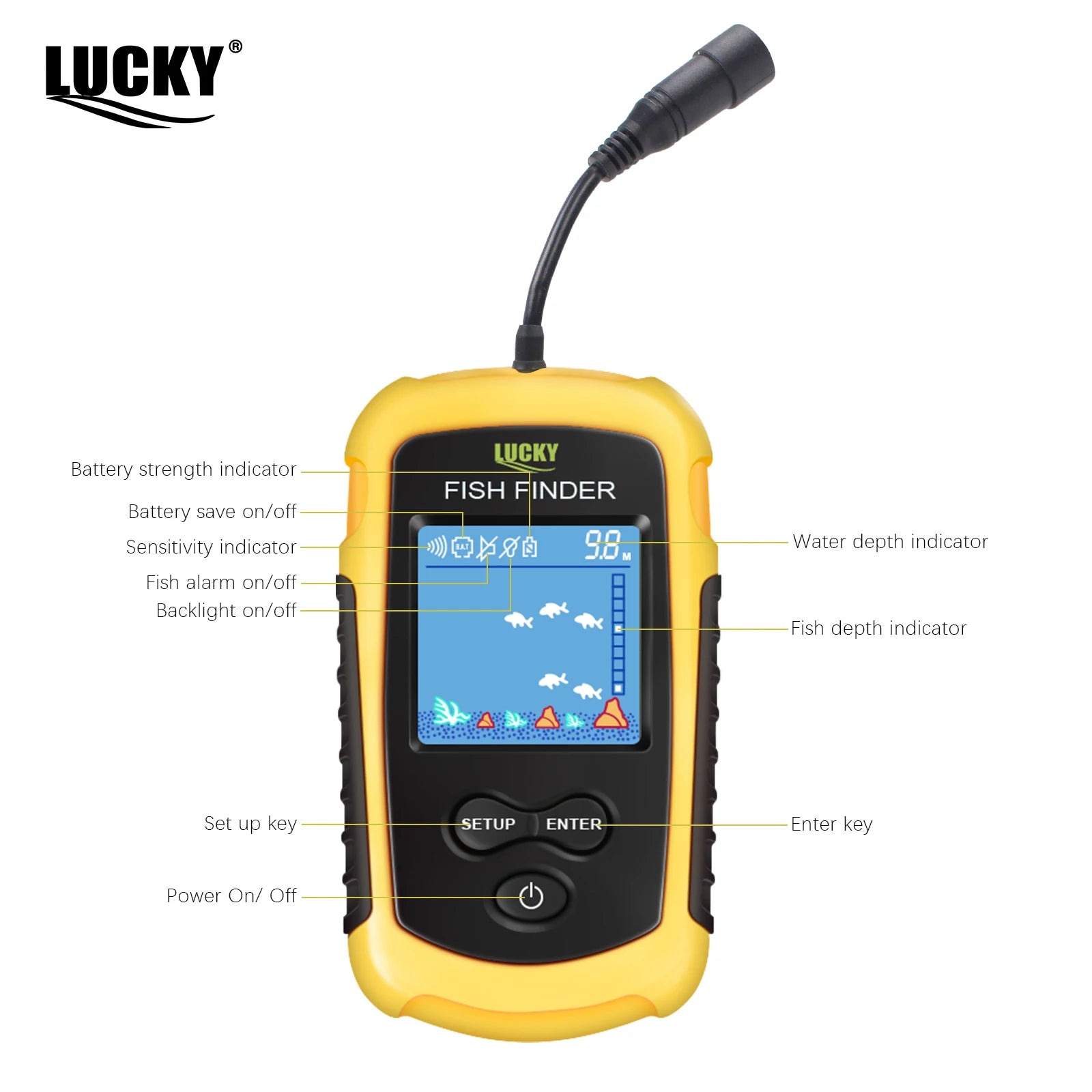 Portable Sonar Fish Finder with Alarm — 100M Range