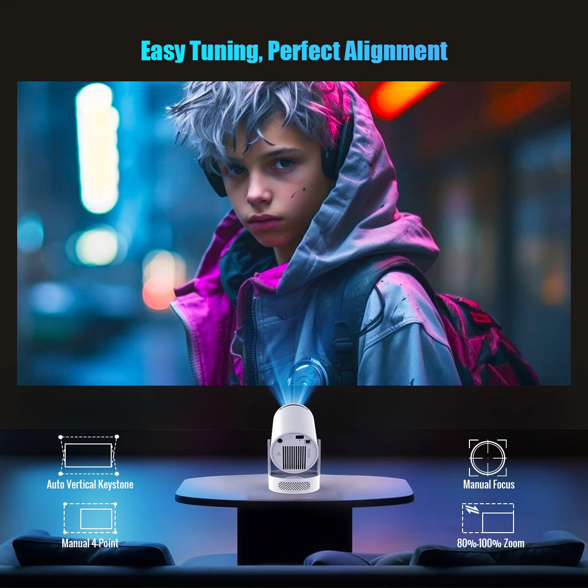 Portable Outdoor Projector — Android 14, 8K, 290 ANSI