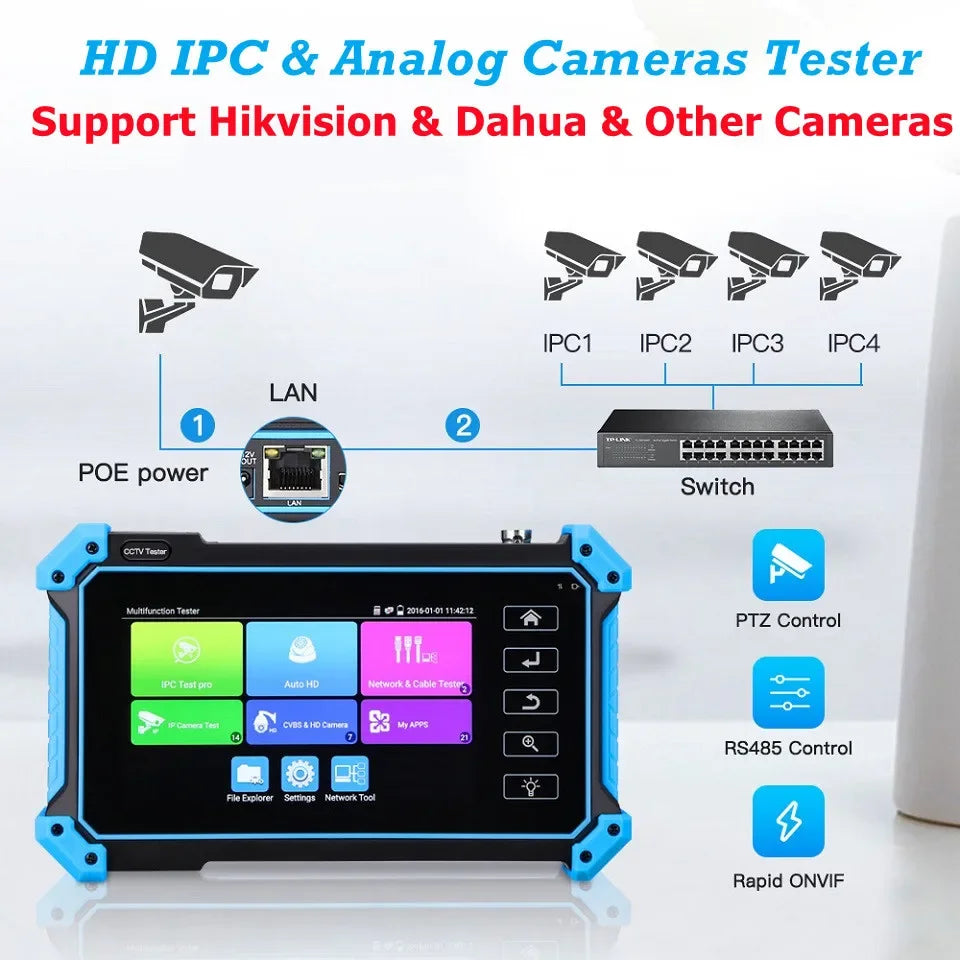 IPC-5200C Plus IP Camera Tester 5.4 inch IPS Touch Screen Monitor CCTV Tester Support AHD/CVI/TVI/SDI/CVBS/IP Camera Tester