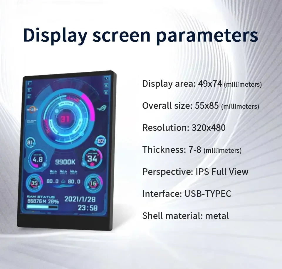 3.5 inch Mini IPS USB Type C Secondary Screen CPU GPU RAM HDD Computer Monitor Display LCD Monitor Windows 8/10/11 Freely AIDA64