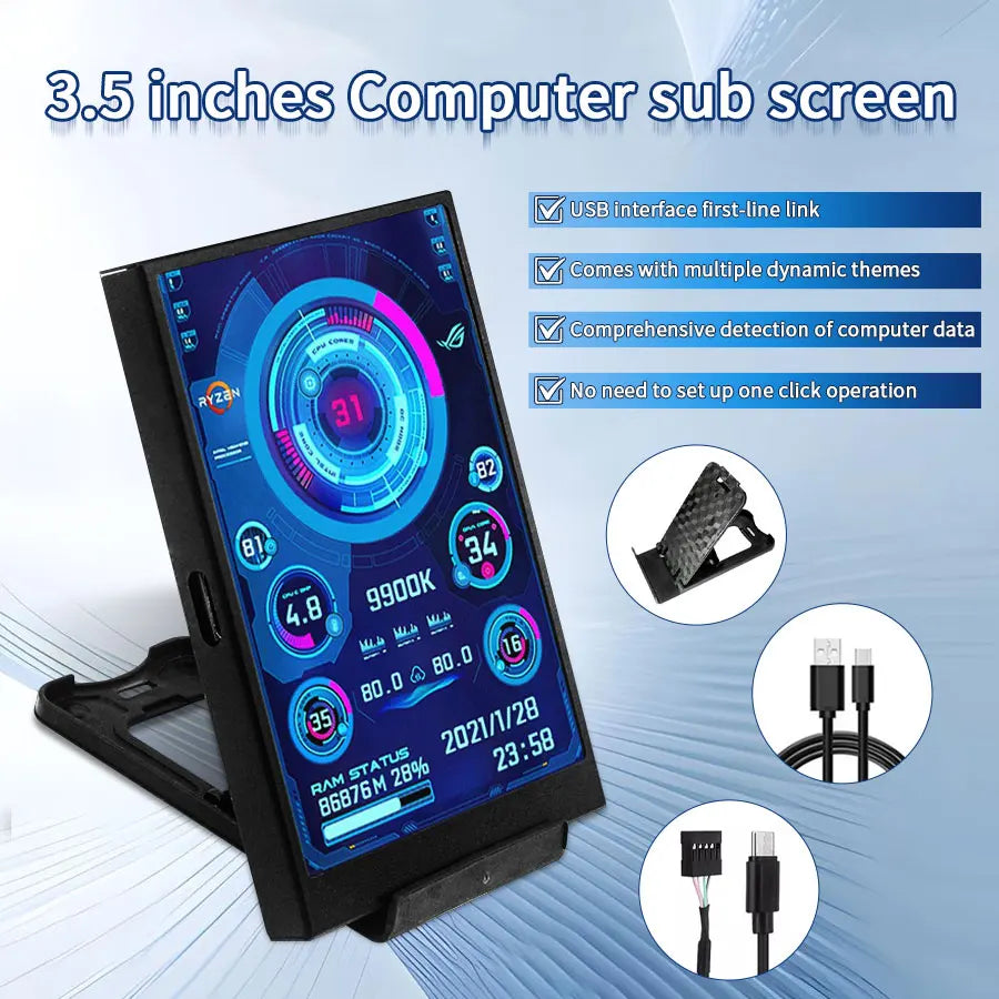 3.5 inch Mini IPS USB Type C Secondary Screen CPU GPU RAM HDD Computer Monitor Display LCD Monitor Windows 8/10/11 Freely AIDA64