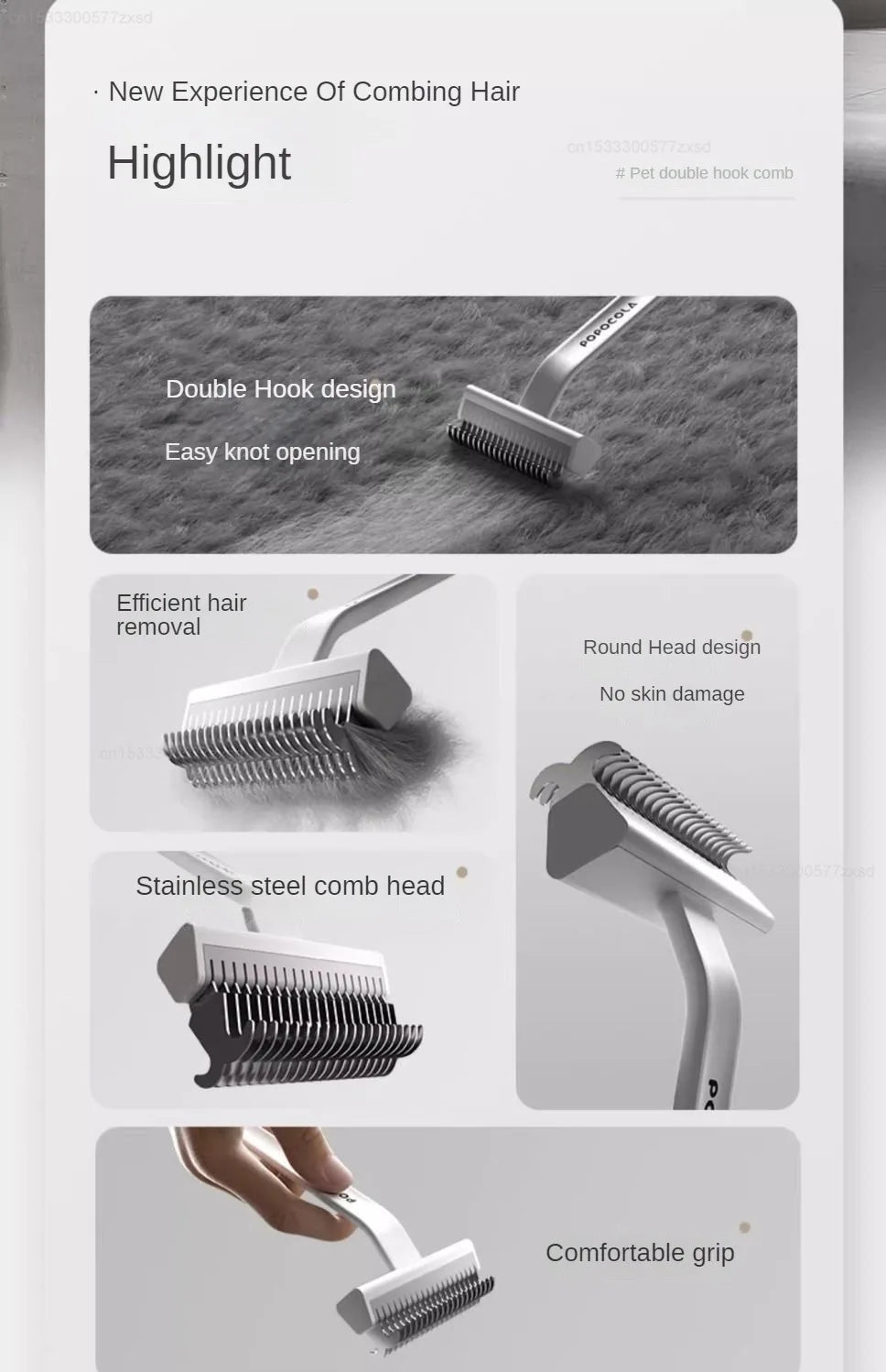 POPO Pet Hair Remover Comb Dog Hair Grooming Care Comb for Long Hair Pet  Hairs Cleaning Comb Float Hair Removal Slicker Brush