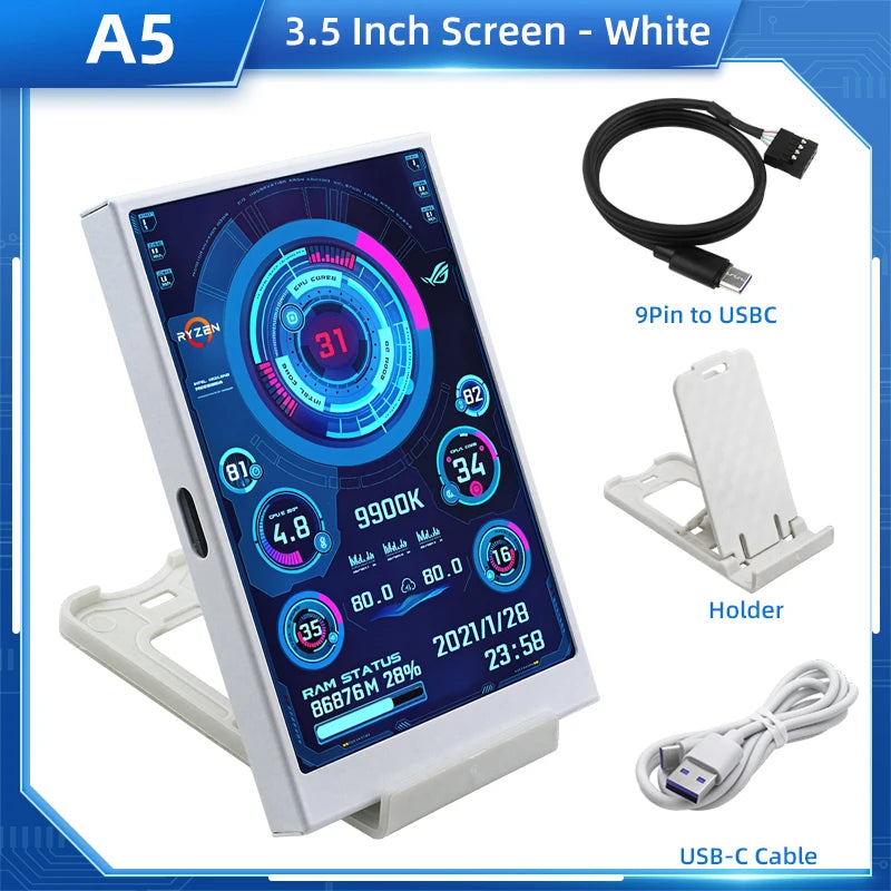 TURZX USB Secondary Screen 3.5"/5" IPS – CPU GPU RAM HDD Monitor for PC