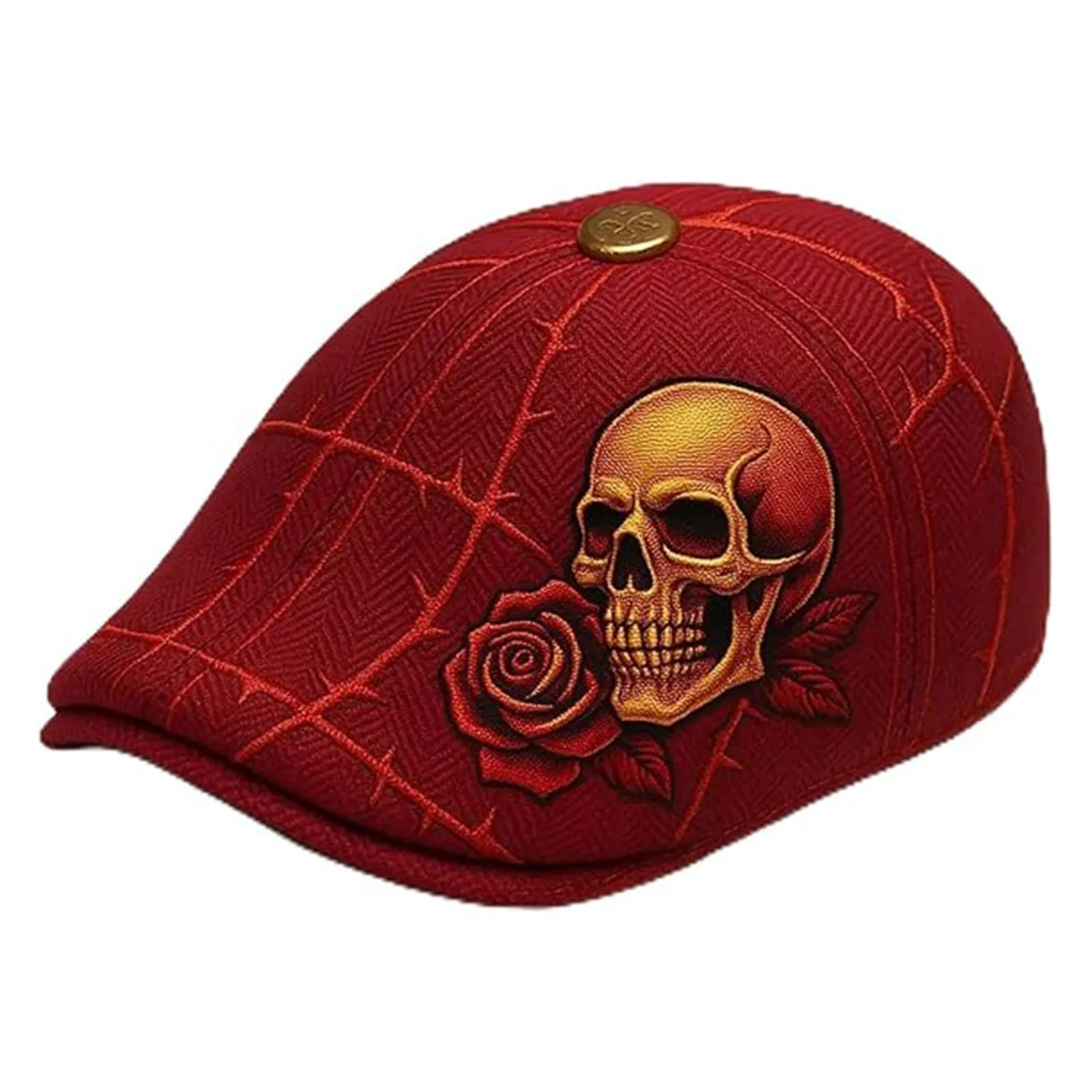 Vintage Newsboy Beret – Skull Rose & Cross Duckbill Flat Cap Unisex