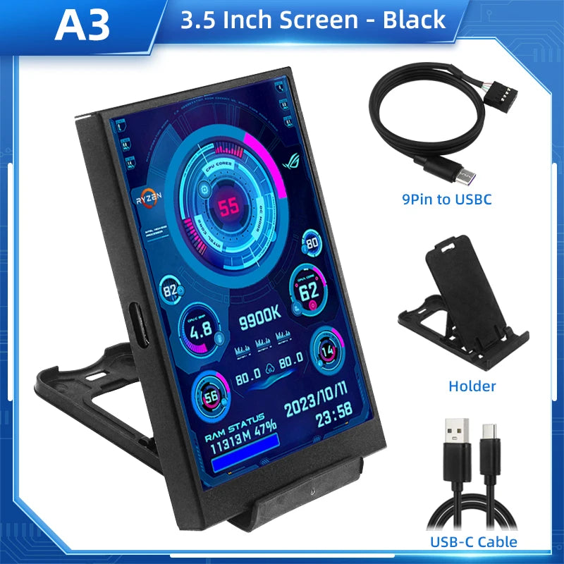 TURZX USB Secondary Screen 3.5"/5" IPS – CPU GPU RAM HDD Monitor for PC