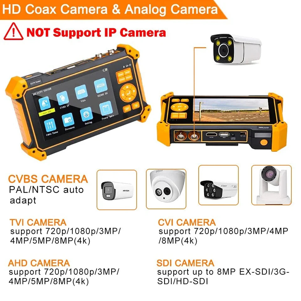 IPC-5200C Plus IP Camera Tester 5.4 inch IPS Touch Screen Monitor CCTV Tester Support AHD/CVI/TVI/SDI/CVBS/IP Camera Tester