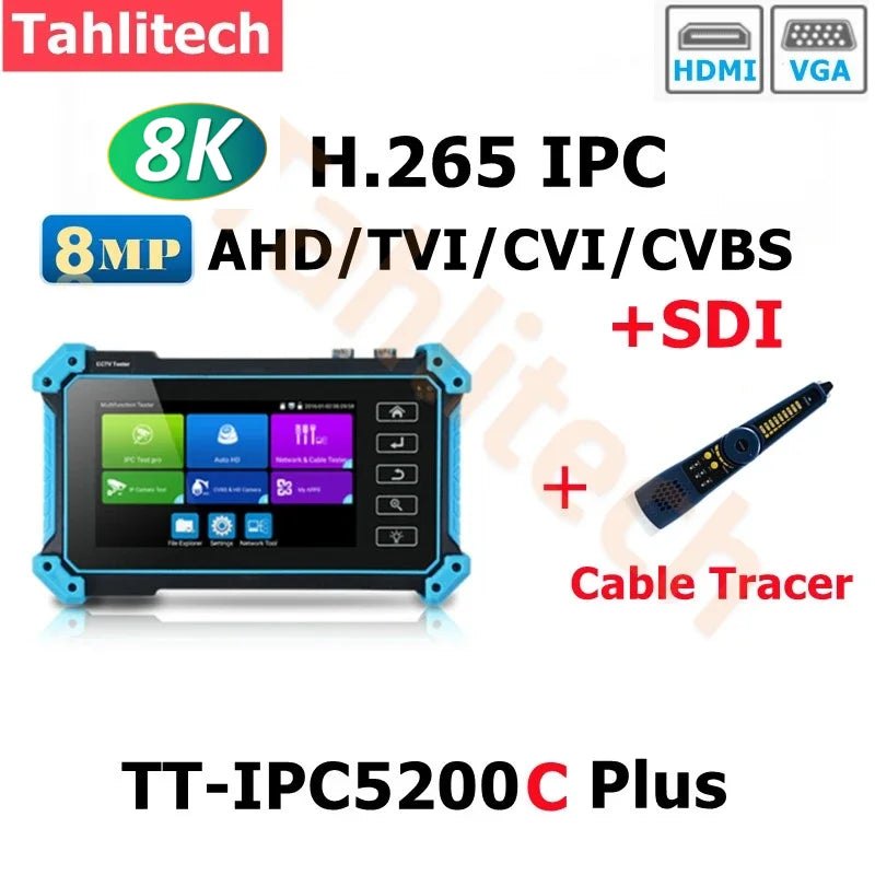 IPC-5200C Plus IP Camera Tester 5.4 inch IPS Touch Screen Monitor CCTV Tester Support AHD/CVI/TVI/SDI/CVBS/IP Camera Tester