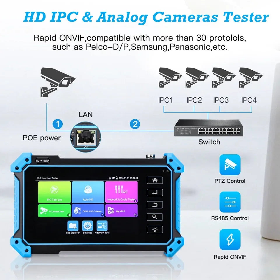 IPC-5200C Plus IP Camera Tester 5.4 inch IPS Touch Screen Monitor CCTV Tester Support AHD/CVI/TVI/SDI/CVBS/IP Camera Tester