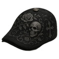 Vintage Newsboy Beret with Skull Rose & Cross Trendy Cotton Comfort Duckbill Flat Caps Retro Casual Fashion Skull Thorn Flat Cap