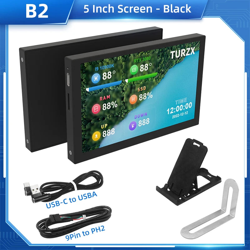 TURZX USB Secondary Screen 3.5"/5" IPS – CPU GPU RAM HDD Monitor for PC