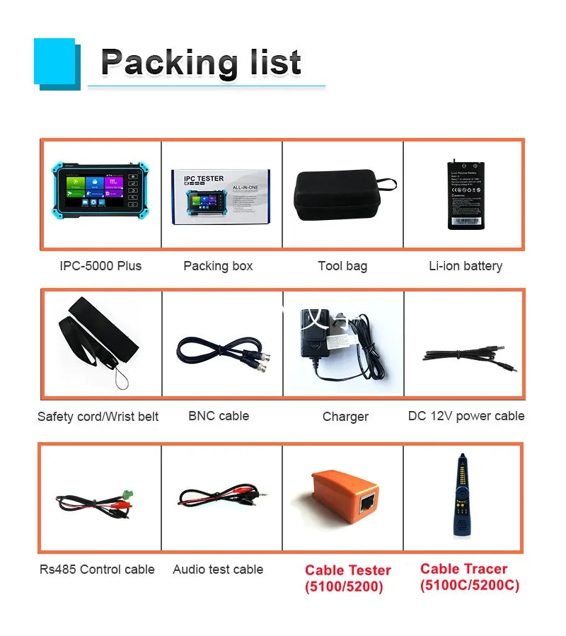 IPC-5200C Plus IP Camera Tester 5.4 inch IPS Touch Screen Monitor CCTV Tester Support AHD/CVI/TVI/SDI/CVBS/IP Camera Tester