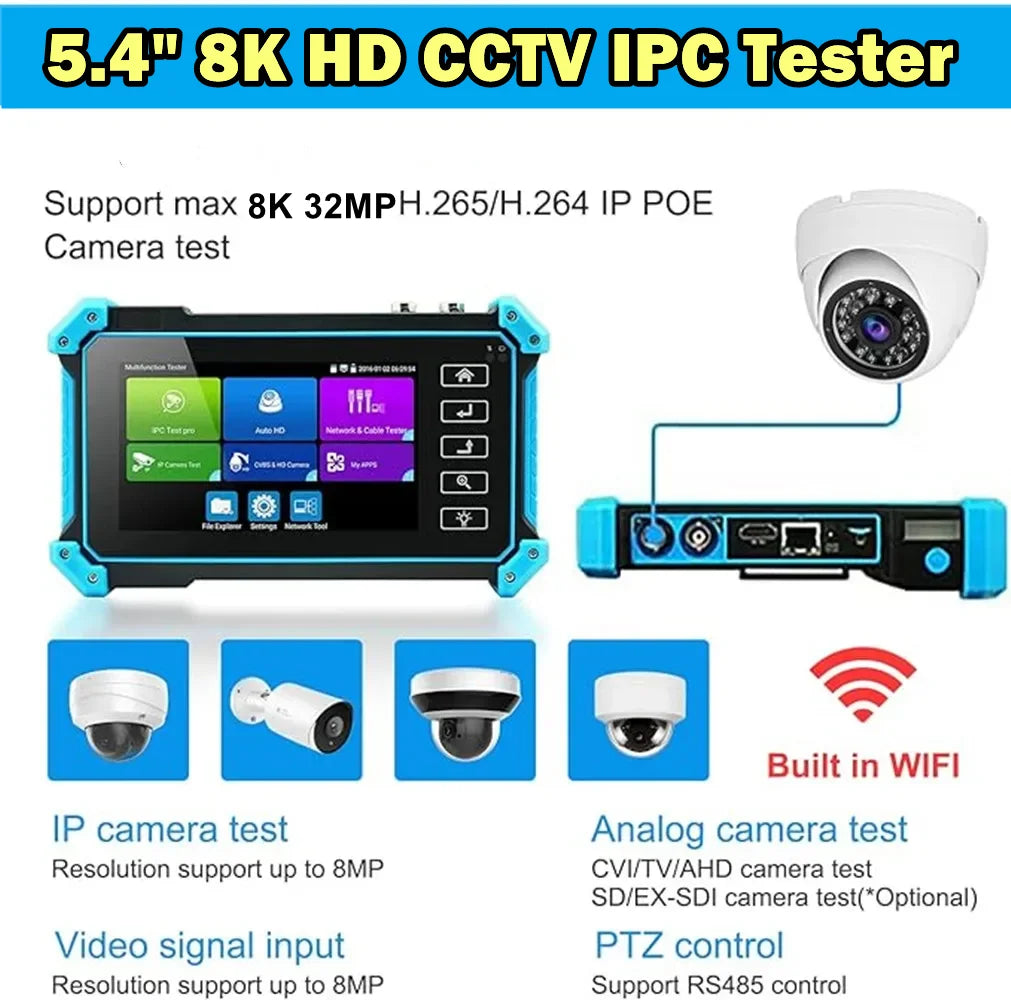 IPC-5200C Plus IP Camera Tester 5.4 inch IPS Touch Screen Monitor CCTV Tester Support AHD/CVI/TVI/SDI/CVBS/IP Camera Tester