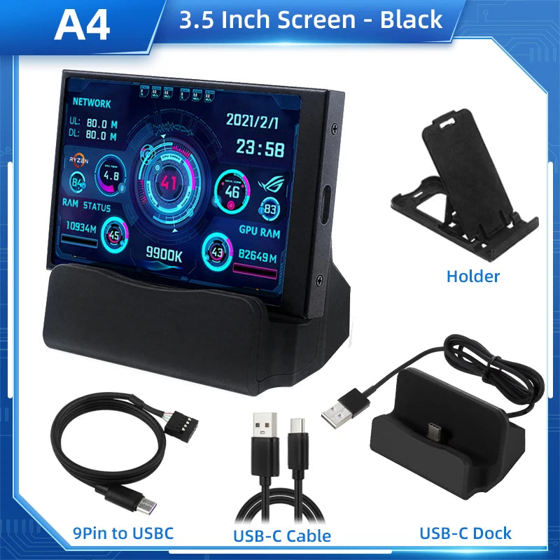 TURZX USB Secondary Screen 3.5"/5" IPS – CPU GPU RAM HDD Monitor for PC