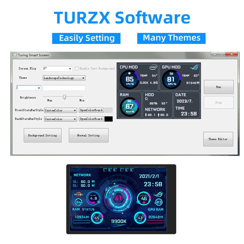 TURZX USB Secondary Screen 3.5"/5" IPS – CPU GPU RAM HDD Monitor for PC